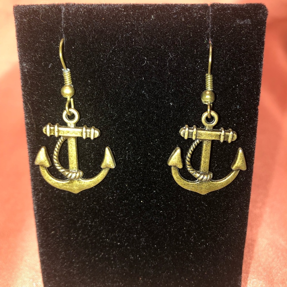 Bronze Colored Nautical Anchor Hanging Earrings